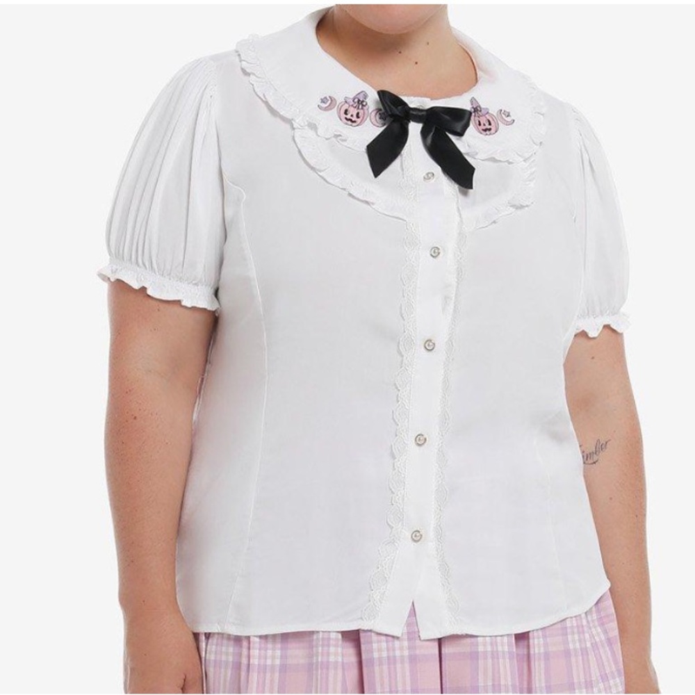Sweet Society Pink Jack-O-Lantern Ruffle Collar Top Plus Size Hot Topic‎